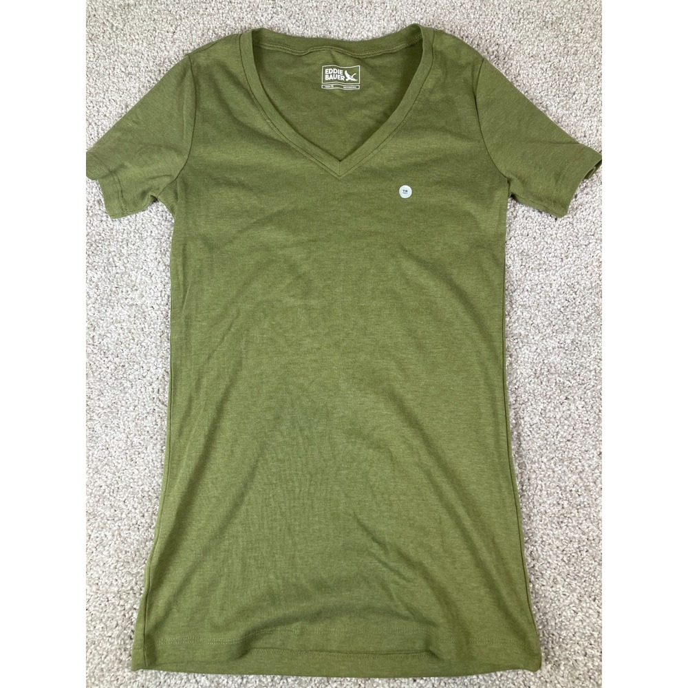Eddie Bauer Womens V Neck Short Sleeve T Shirt Olive Green Size XS‎